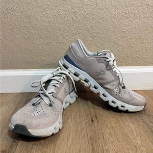 On Running Light Beige and Gray Athletic Shoes